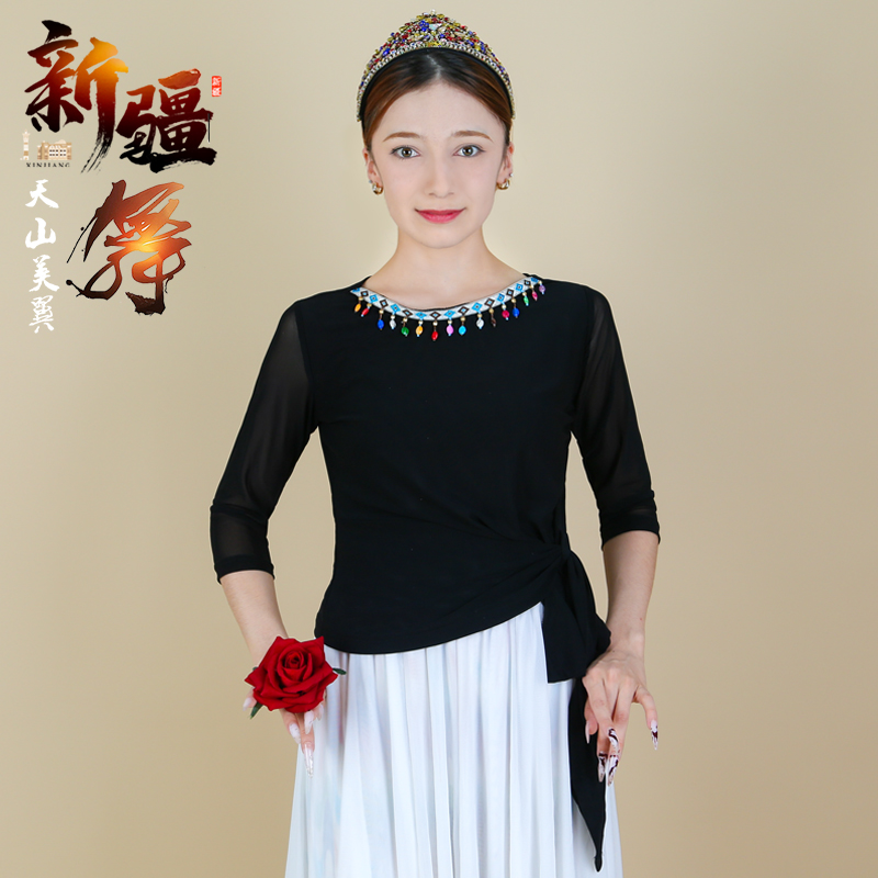 新疆舞蹈服中袖网纱上衣夏季