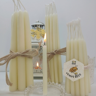Φ2×20㎝白色天然蜂蜡烛纯手工餐桌美学创意华德福香薰仪式 祈祷