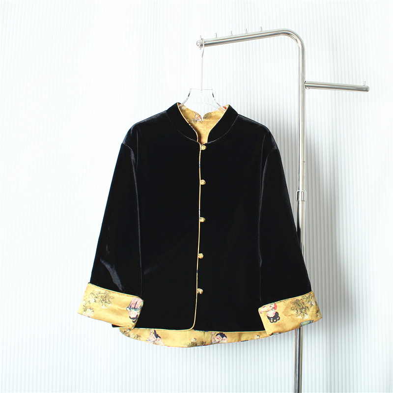 新中式黑色丝绒宽松两面穿小唐人外套秋冬年轻款国风唐装上衣外套