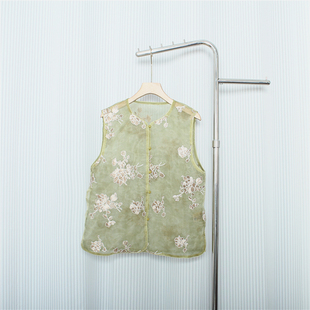 新中式国风欧根纱刺绣马甲背心女士夏新品洋气减龄高级感薄款坎肩