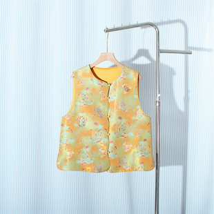 减龄贵气金色新中式国风马甲女2025年秋冬新款无袖坎肩马夹织锦