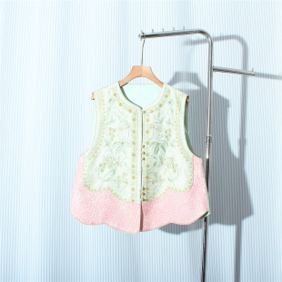 马夹 重工刺绣马甲女绿色精致通勤气质无袖 2026春秋优雅时尚 新中式