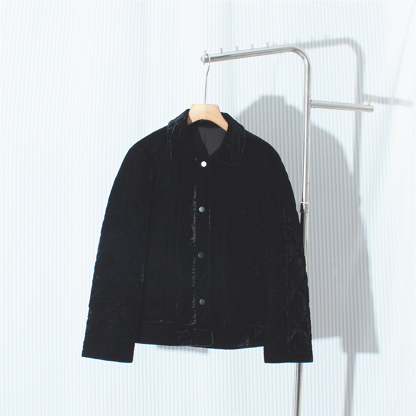 复古高级感丝绒翻领棉服女秋冬季新款法式小个子双大口袋休闲外套