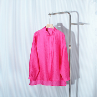 外穿内搭红色衬衫女士新中式盘扣上衣长袖新款竖领提花国风衬衣