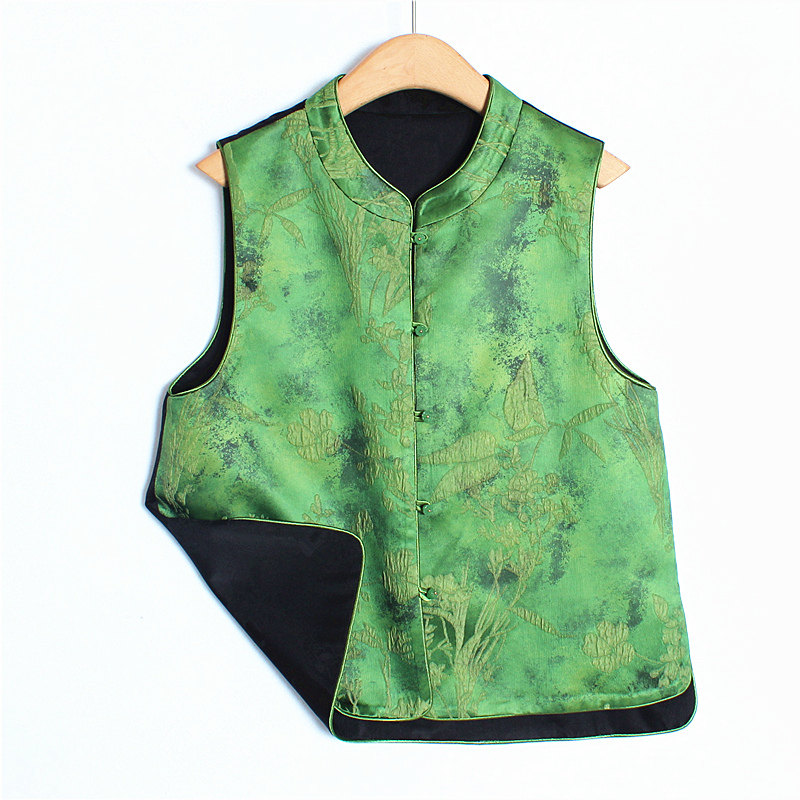 2025春装流行新中式双面穿复古绿色提花马甲高级感气质背心上衣