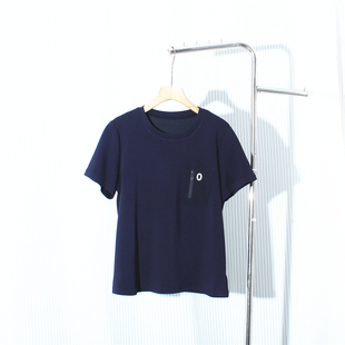 欧版 拉链口袋短袖 T恤衫 女柔软棉质感上衣春夏 外单@别致设计感短袖