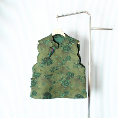 新中式国风提花绿色马甲背心