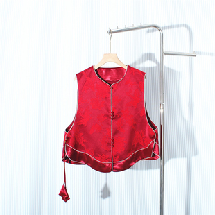 高端红色马甲上衣2026春季新款国风新中式洋气高级感提花外穿背心