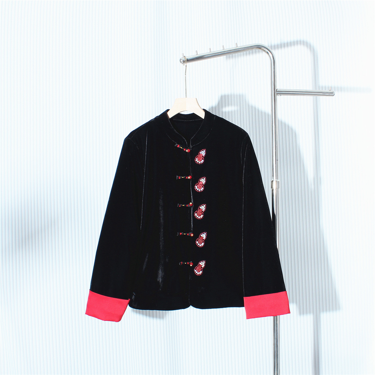 新中式国风宽松百搭丝绒外套女2025秋冬新款彩色葫芦钉珠上衣外套,女装/女士精品,真丝上装,淘宝优惠券,粉丝福利购,淘宝优惠卷