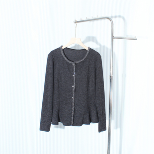 法式深灰色亮闪闪高级感针织打底衫女2025秋冬新款设计感收腰上衣