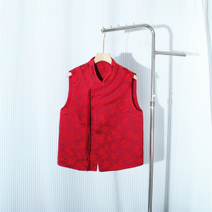 Y幂同款红色新中式马甲本命年气质复古提花国风盘扣上衣无袖背心