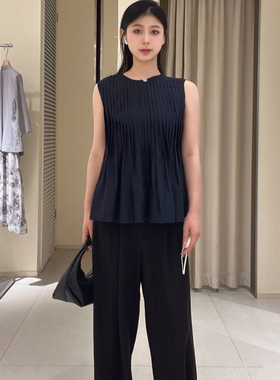 诗篇法式浪漫气质圆领褶皱背心女时髦减龄设计醋酸无袖手风琴上衣