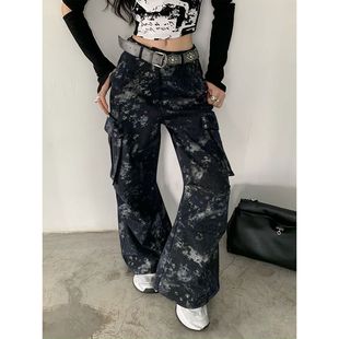 ANNA印花&ANAN休閑褲 彩繪百搭闊腿褲 女91952高腰辣妹重工新款 冬季