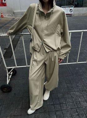 2025秋季83213长袖立领女式夹克抽绳蝙蝠袖拉链外套新款简约休闲