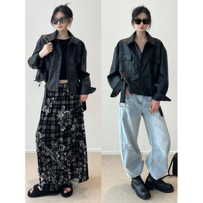 机车宋佳油蜡感显瘦皮衣蛋白女秋短外套皮同款 进口pu南鱼 风收腰,女装/女士精品,皮衣,淘宝优惠券,粉丝福利购,淘宝优惠卷