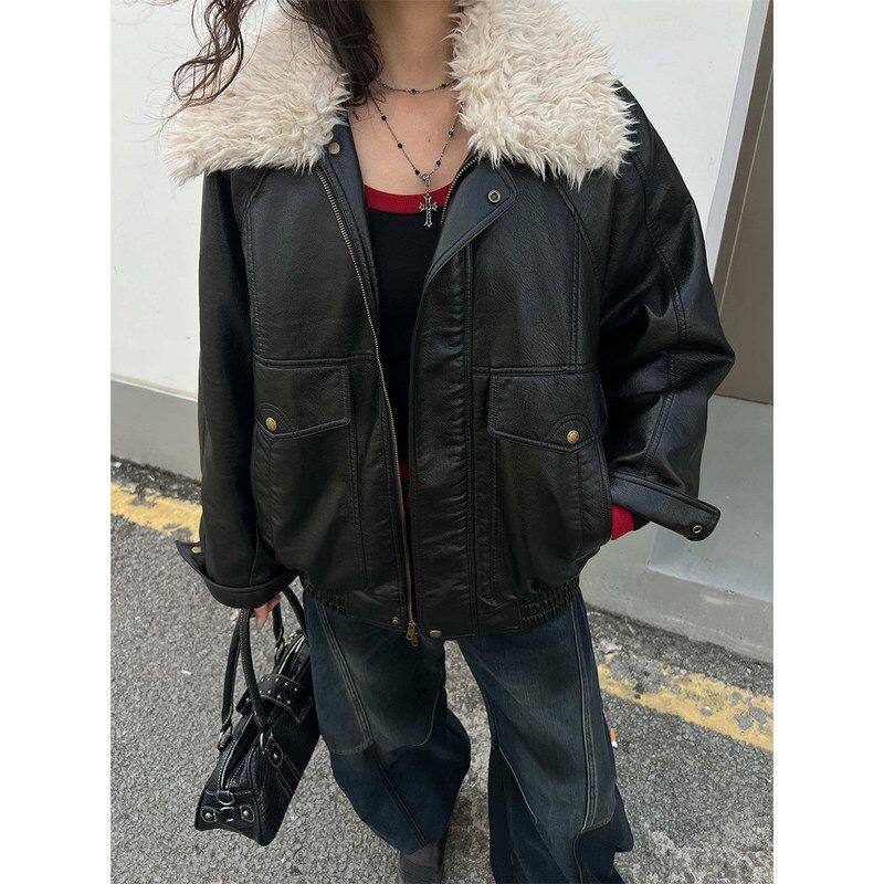 外套鸭绒街头2025冬季85289机车欧美皮衣潮流毛领风新款白羽绒服