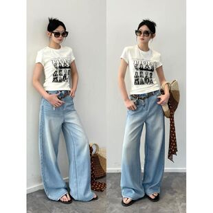 显瘦 阔腿春好拖地2026宽松南鱼牛仔裤 女浅色裤窄直筒裤型拿捏版