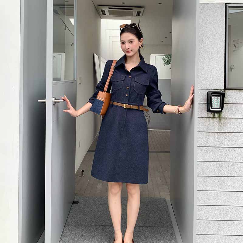 2026秋新款高腰气质简约显瘦连衣裙高级感中短裙子女