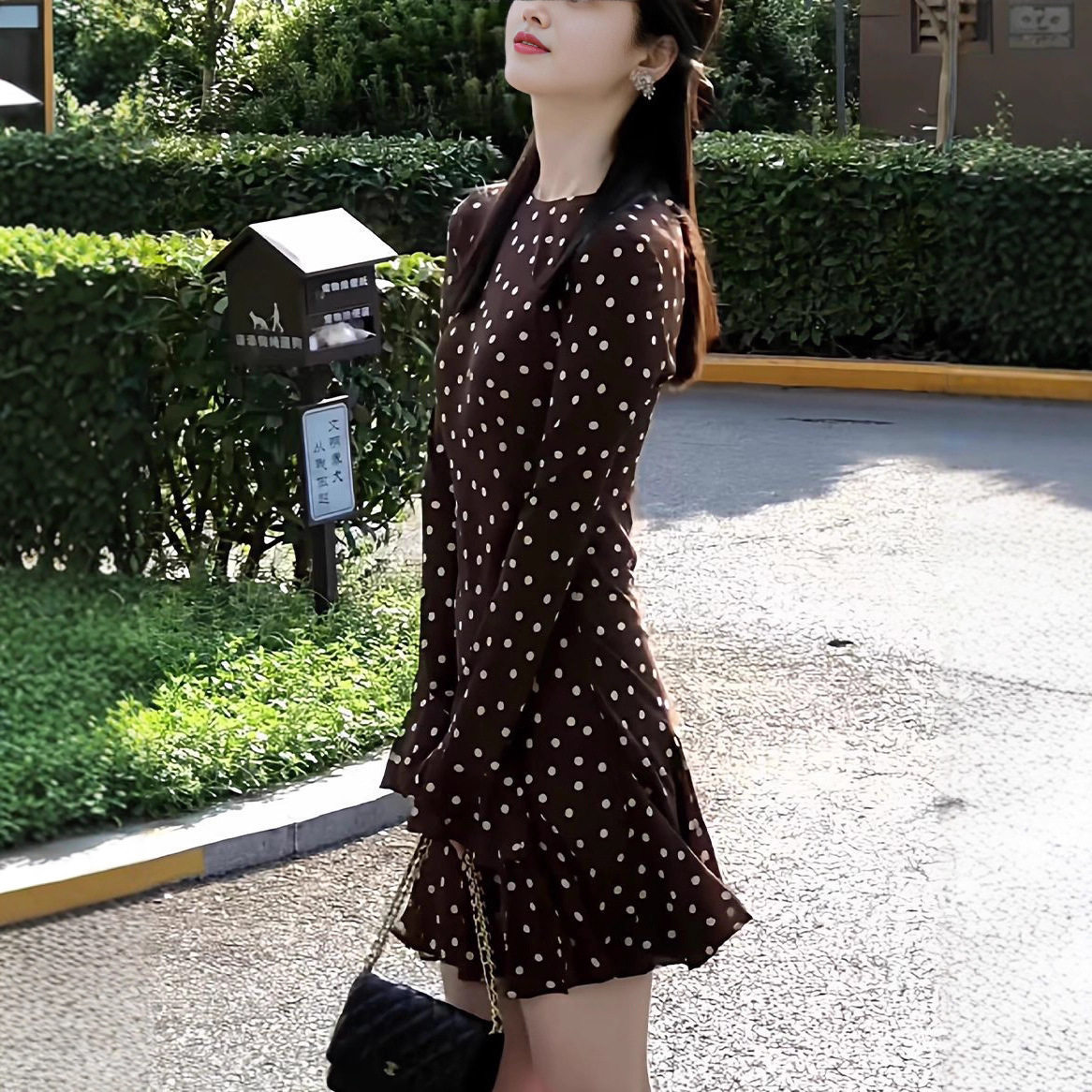 商场同款2026女装秋季新款气质波点中长款七分袖连衣裙气质