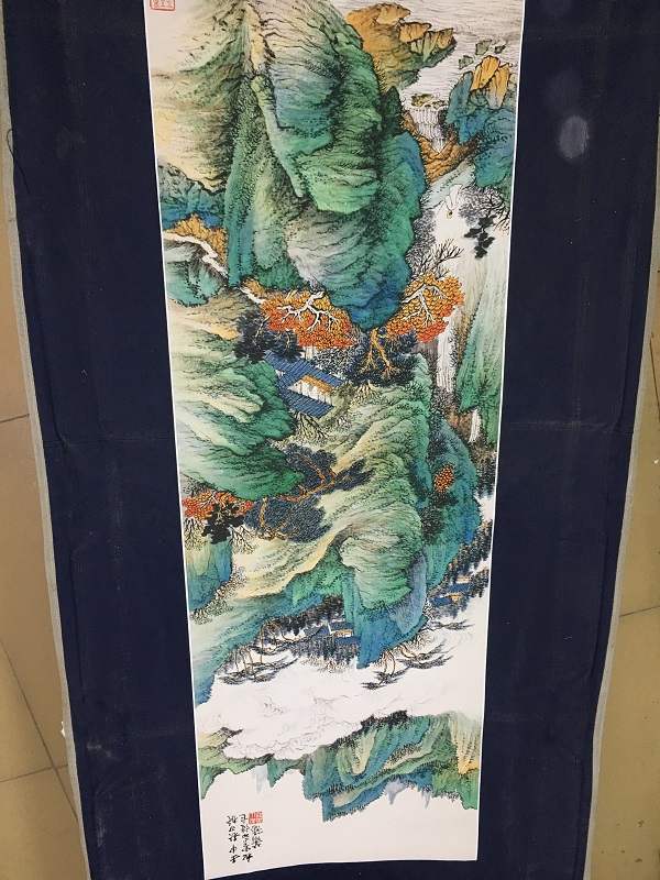 萧谦中 仿青绿山水图 复古书画微喷仿古复制 书房酒店装饰画