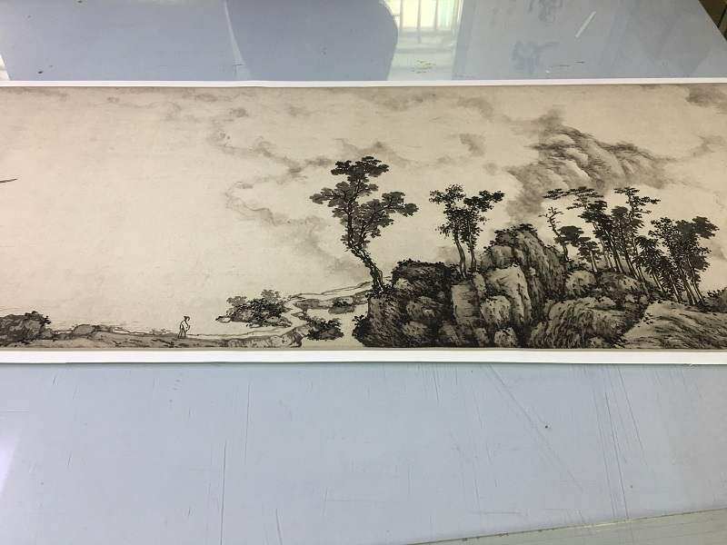 沈周烟江叠嶂图复古水墨山水国画真迹微喷复制临摹裱框横幅装饰画