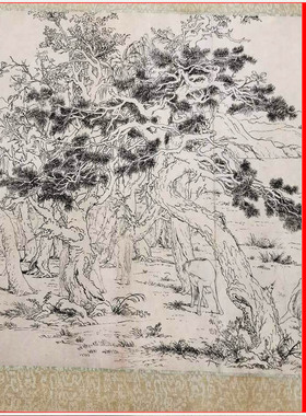 郎世宁百骏图白描稿复古书画工笔线描手卷国画微喷仿古复制品
