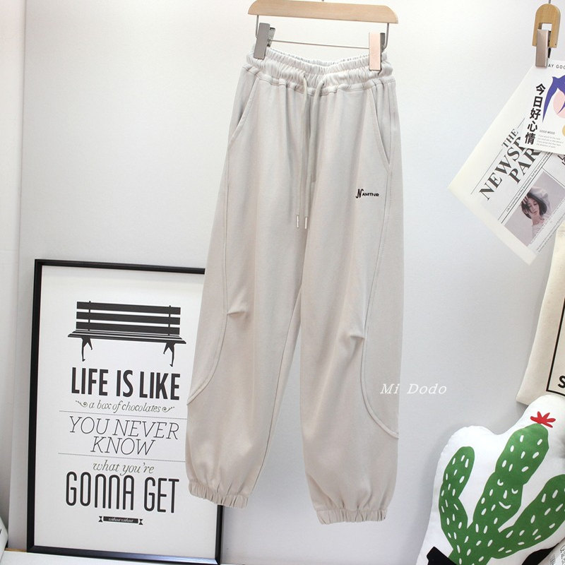 11-21码爱木橦春款男女童字母休闲运动裤中大童刺绣宽松长裤卫裤