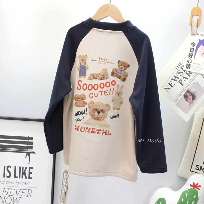 9-19码大E小e童装男女童冬加绒卫衣中大童韩卡通T恤一体绒上衣潮