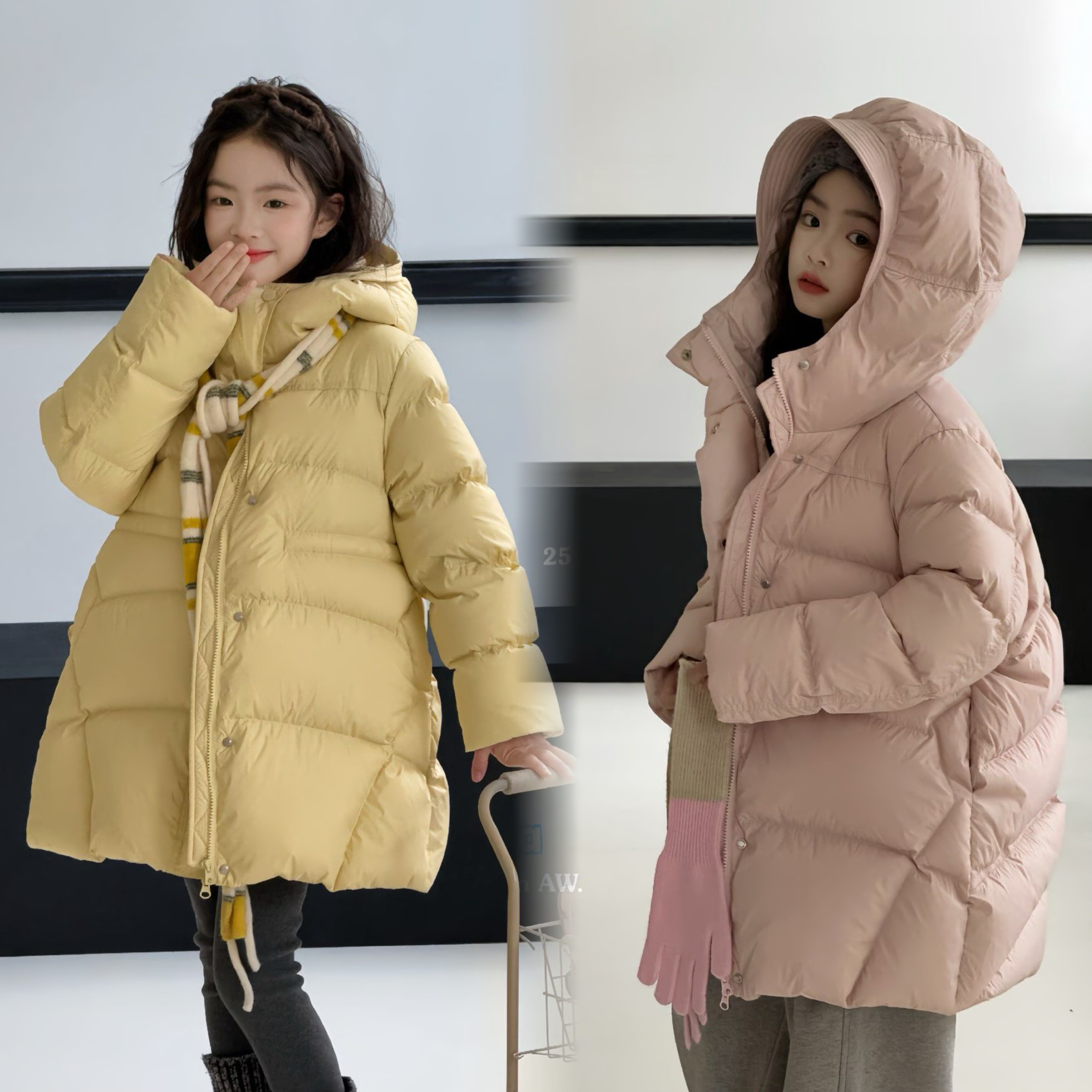 9-19码品牌童装女童韩版中长款保暖外套中大童90白鸭绒冬羽绒服潮