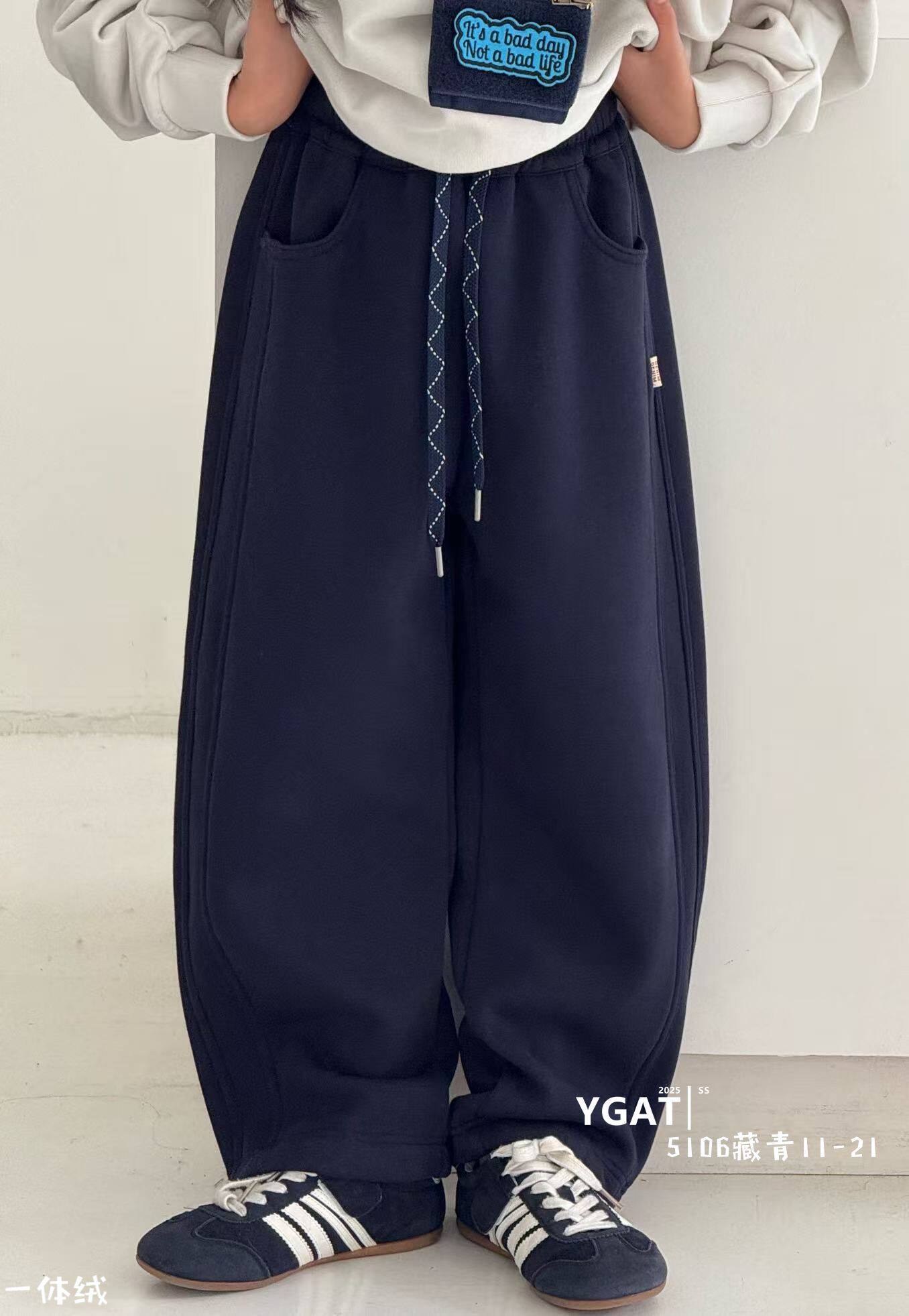 11-21阳光爱橦冬男女童针织休闲运动裤中大童加绒弯刀收口卫裤潮