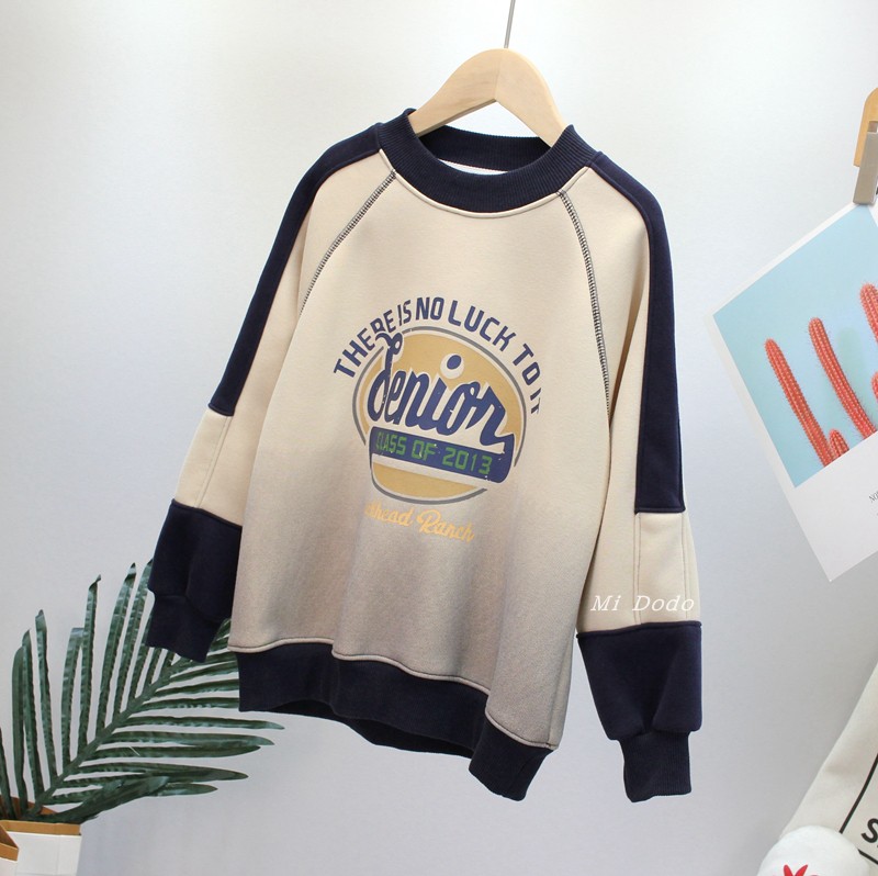 9-19乔贝乐男女童一体加绒套头卫衣中大儿童韩版圆领宽松打底上衣