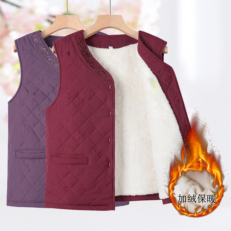 中老年外穿冬季马甲加绒加厚保暖背心坎肩上衣老太太外套马夹