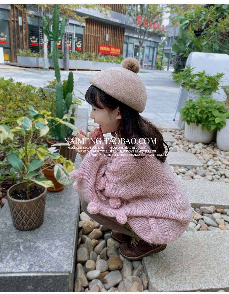 ins爆款女泡泡袖球球马海毛毛衣儿童中小童套头圆领打底衫幼儿园