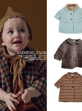 ins爆款cbc系列儿童呢子大衣秋冬复古洋气冬装韩版绿色格毛呢外套