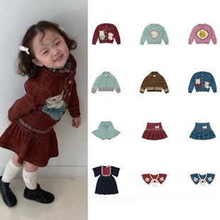 ins爆款宝宝加厚猫咪开衫复古撞色MP儿童针织上衣幼儿园女半身裙