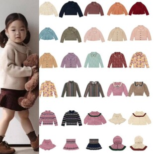 ins儿童MP开衫斜领猫咪花朵斜蝴蝶结围脖手工针织半身裙冬围脖