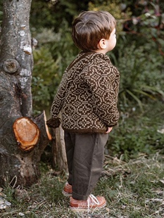 Ins羊毛圣诞精灵帽开衫儿童秋冬红色复古连帽毛衣男女宝宝针织衫