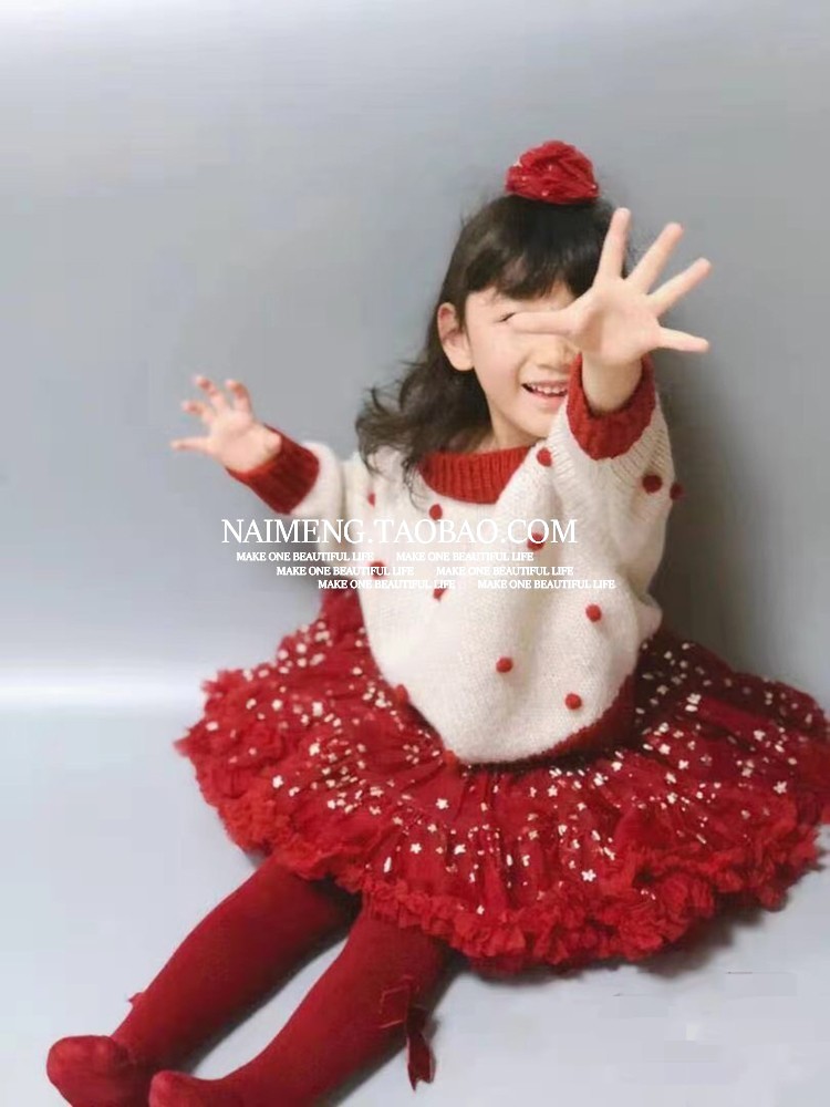 ins爆款小童球球毛衣圣诞节红色针织衫婴幼儿宝宝保暖线衣喜庆