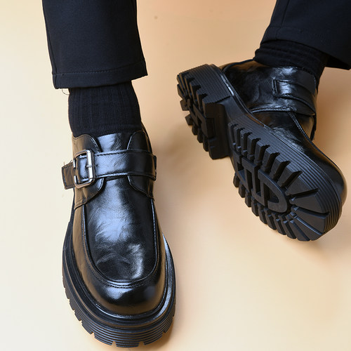 皮鞋男士夏季一脚蹬黑色厚底休闲商务正装增高德比鞋男款2026新款