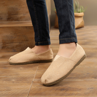 新款春夏棉麻中式亚麻透气吸汗草编鞋垫渔夫鞋老北京布鞋男功夫鞋