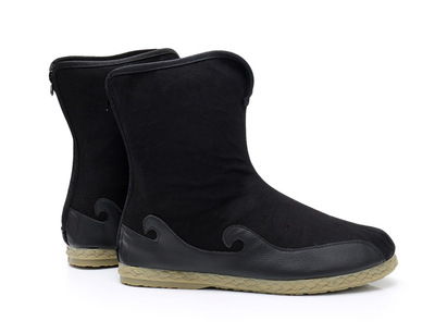 春夏单靴厚官靴中式古风唐靴复古演艺演出少数民族棉麻布靴男士靴