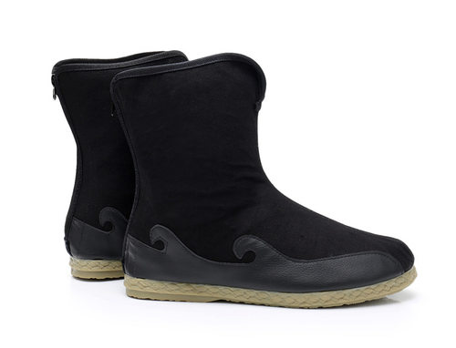 春夏单靴厚官靴中式古风唐靴复古演艺演出少数民族棉麻布靴男士靴