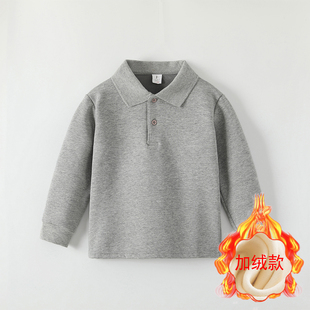 女童小学生校服 打底衫 儿童白色POLO衫 加绒加厚男童翻领T恤秋冬款
