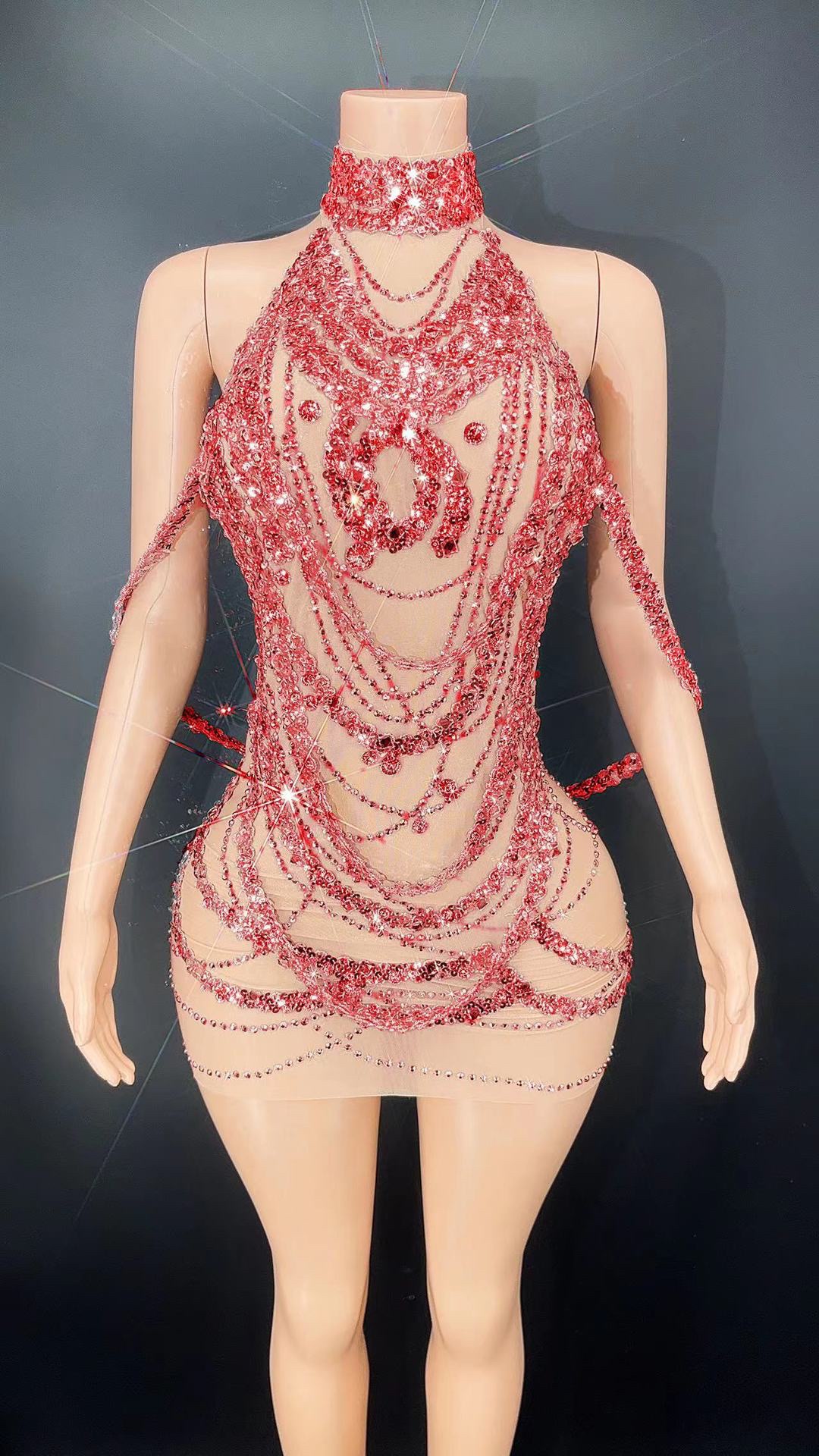 New Years Sexy Hollow Out Shiny Crystals Dress