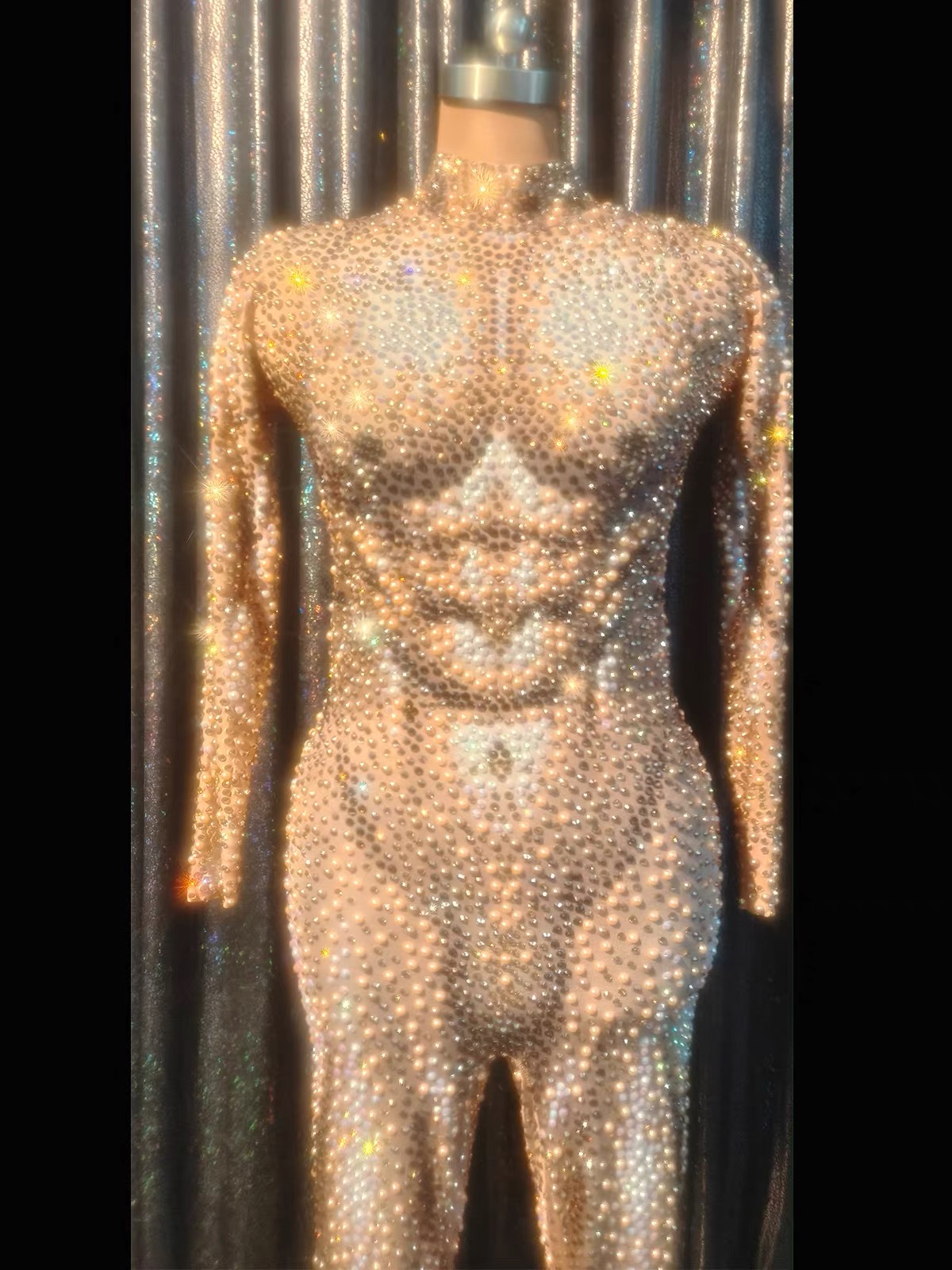 肌肉男珍珠男钻石连体裤爆闪满钻立体3D男款假肌弹力肉紧身连体衣