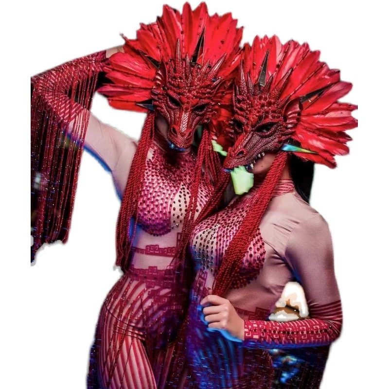 舞精灵店酒吧女歌ds舞队gogo元旦春节中国风龙头套套装夸张万圣节