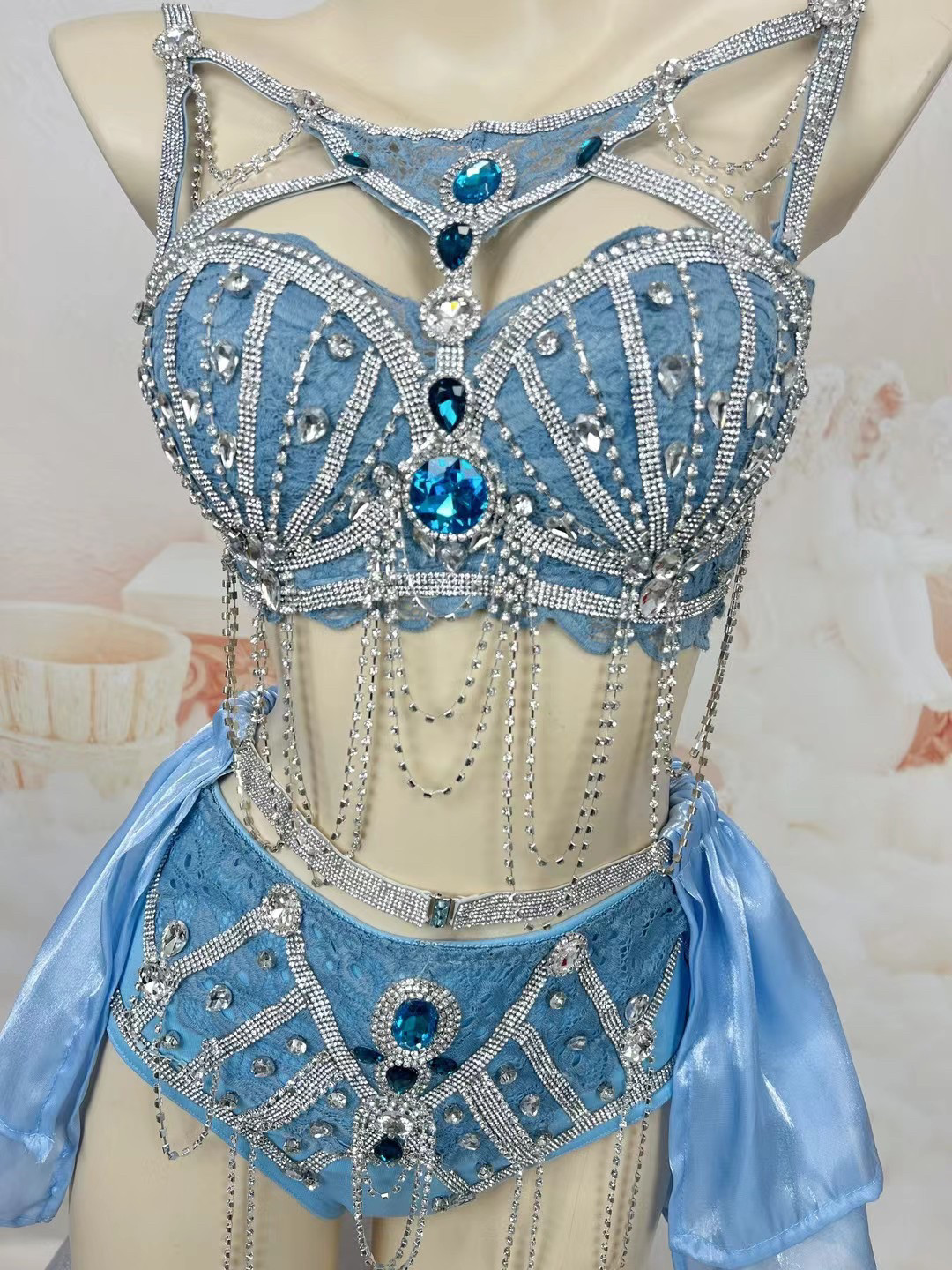 演出服夜店酒吧舞台蓝色显白性感满钻gogo电音节蹦迪比基尼tutu裙