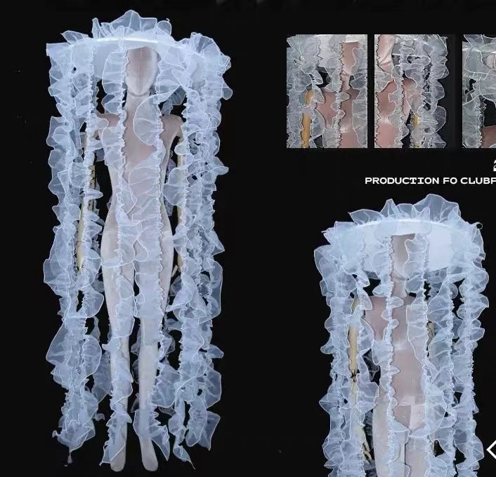 走秀白色花边水母帽子颜色可定制酒吧GOGO演出服高端大气