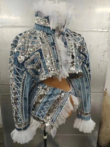 夜店演出服酒吧女小晴天性感牛仔白纱裙女Gigi歌手