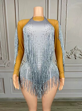 夜店高级感紫色流苏拉丁舞演出服水钻直播舞蹈服表演服酒吧DSDJ